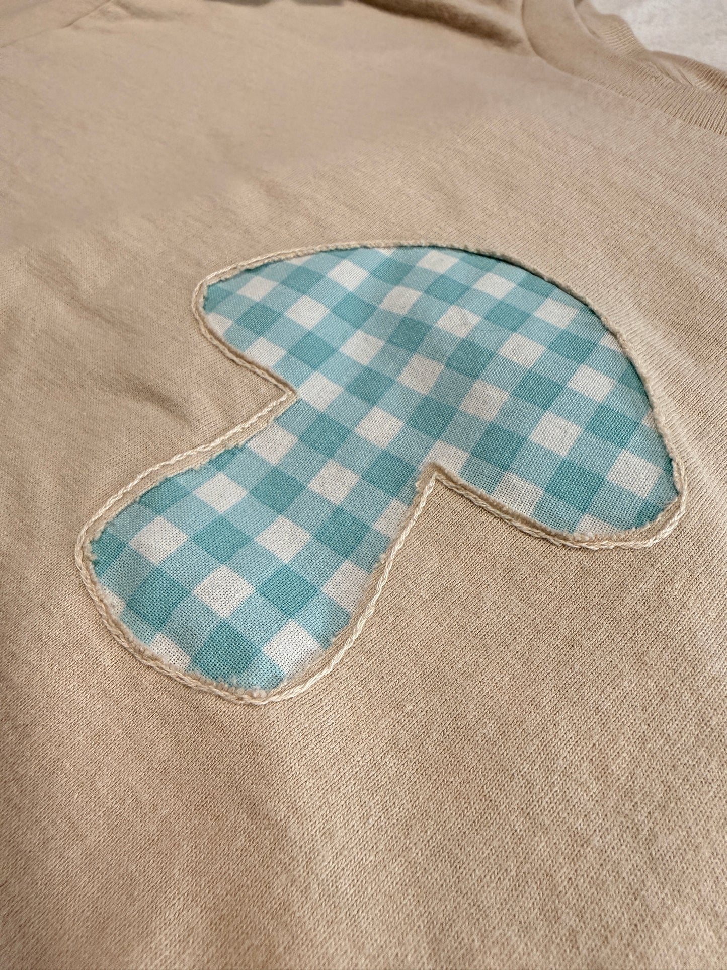 Blue Gingham Mushroom Embroidered Tee – Made to Order