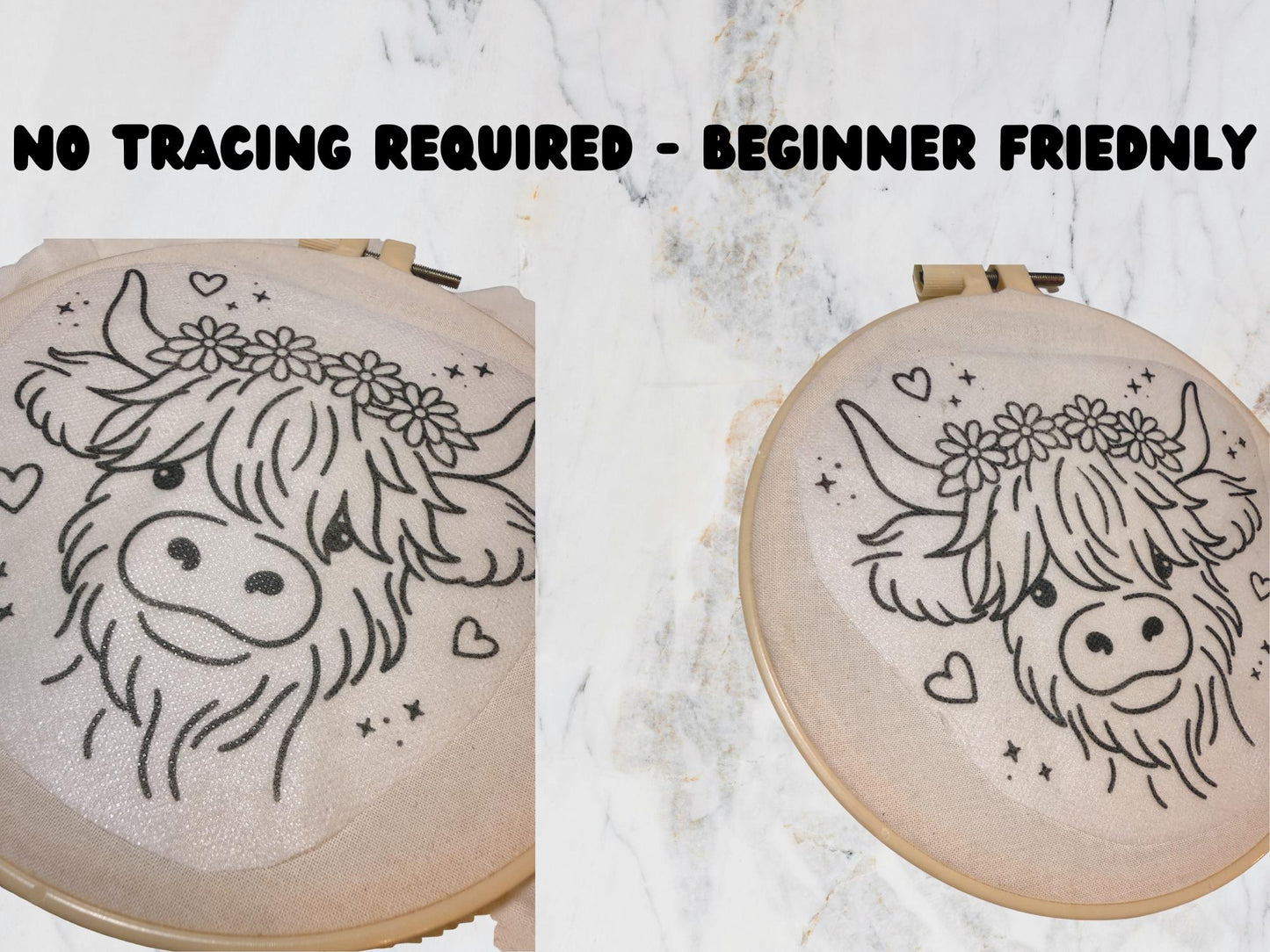 Highland Cow Embroidery Pattern | Stick and Stitch, Beginner Friendly