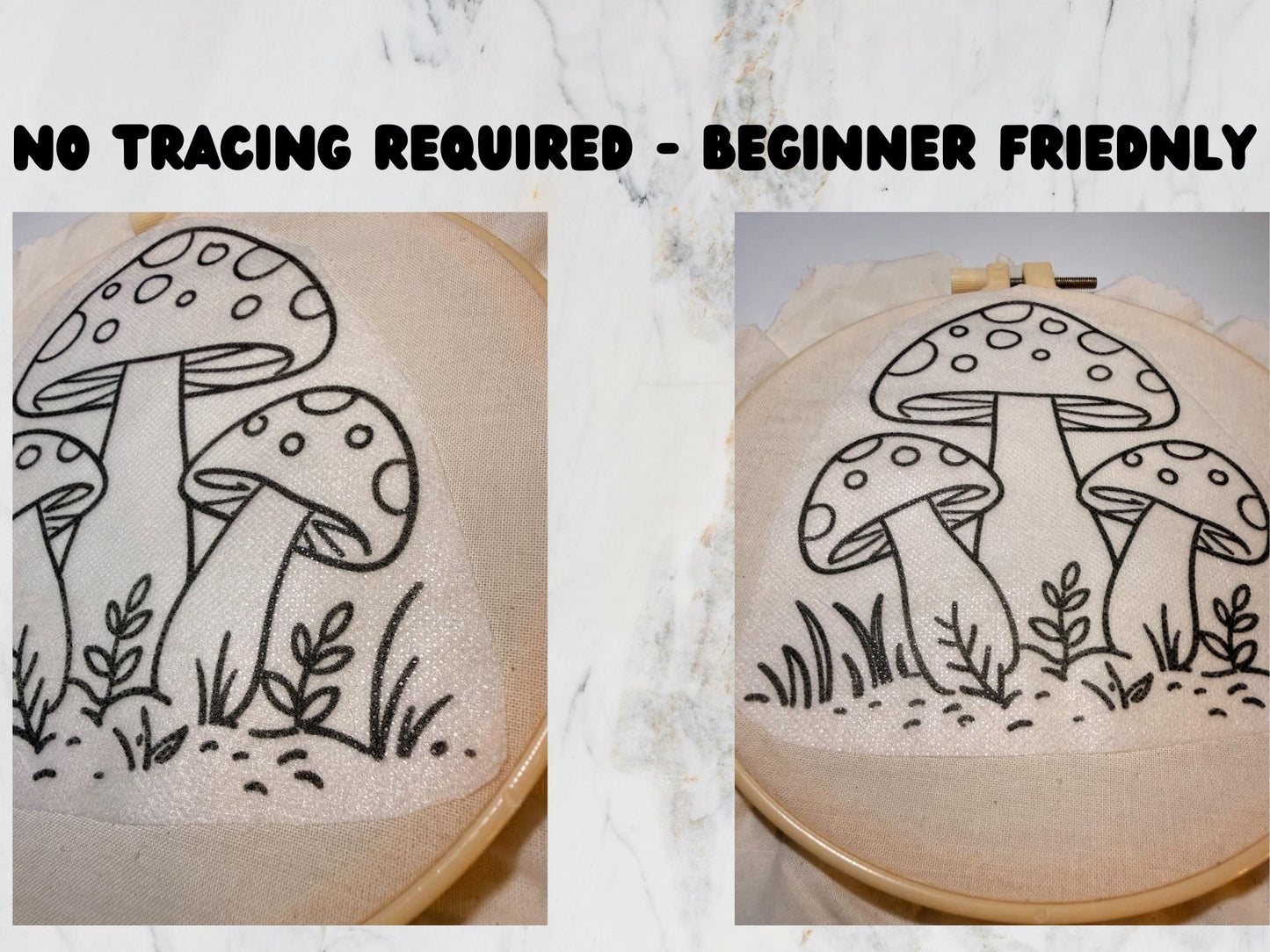 Mushroom Stick And Stitch Embroidery Pattern | Beginner Friendly | Wash Away Stabilizer | Hand Embroidery
