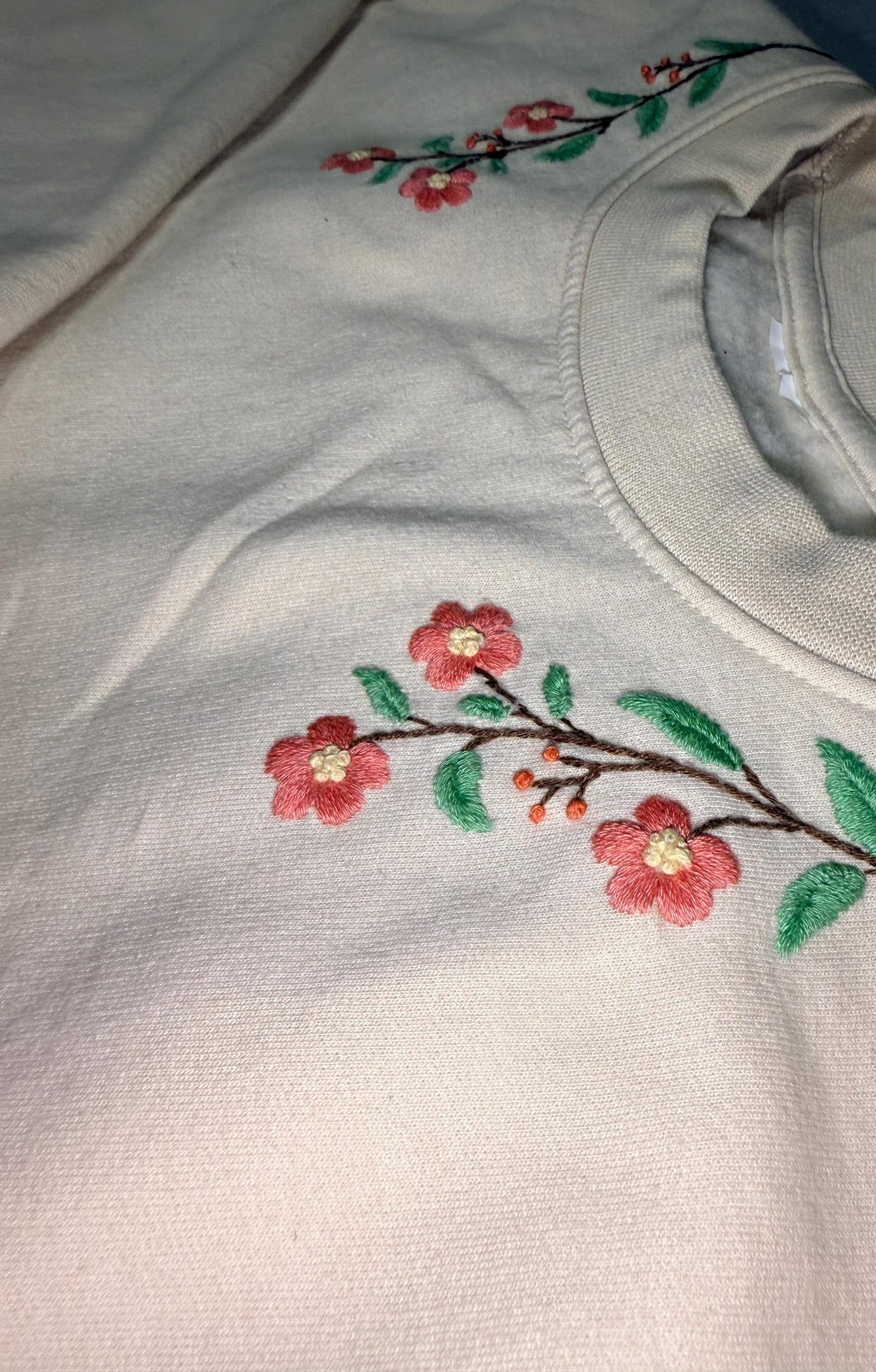 Hand Embroidered Floral Sweatshirt | Minimalist Crewneck