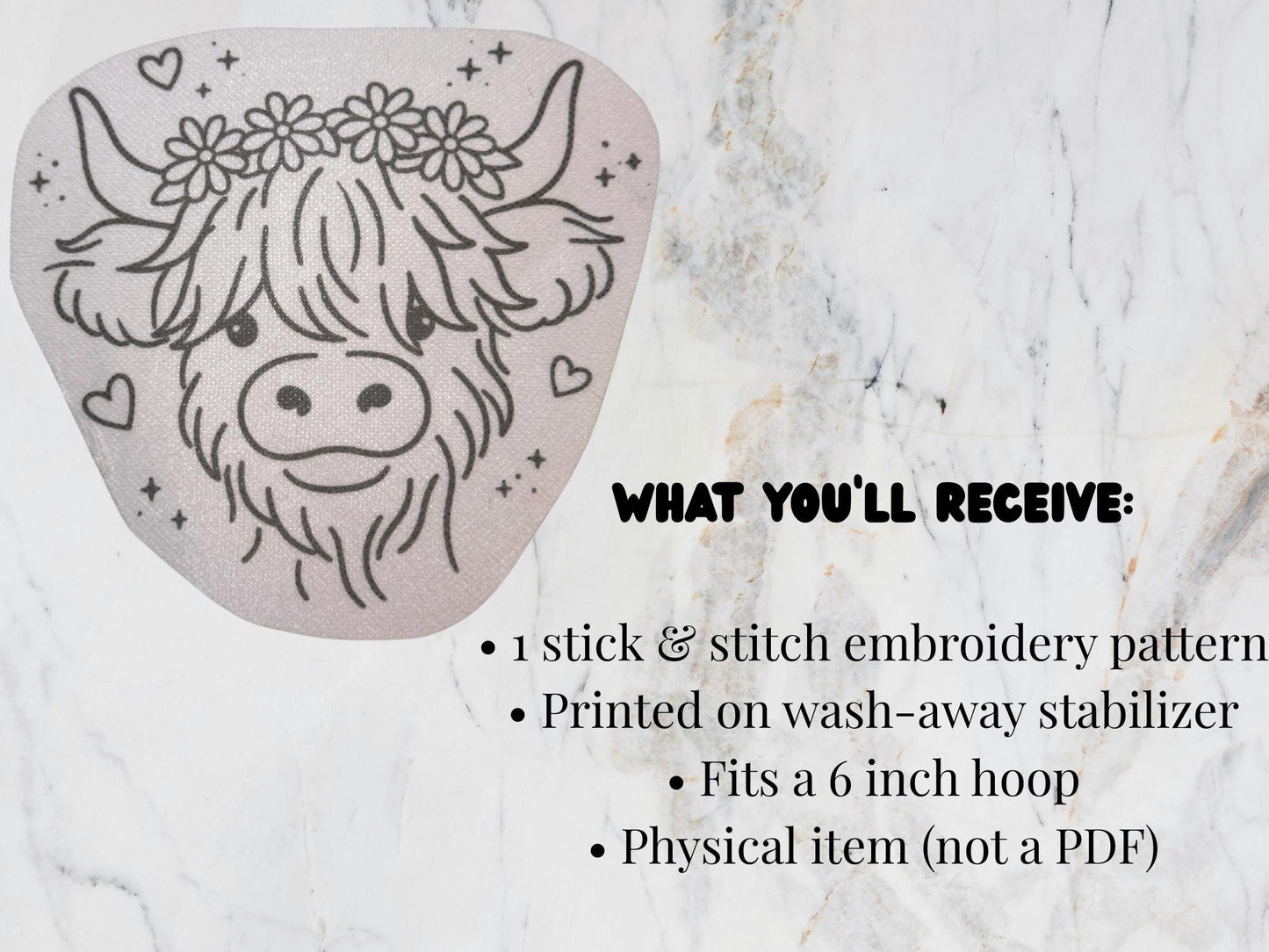 Highland Cow Embroidery Pattern | Stick and Stitch, Beginner Friendly