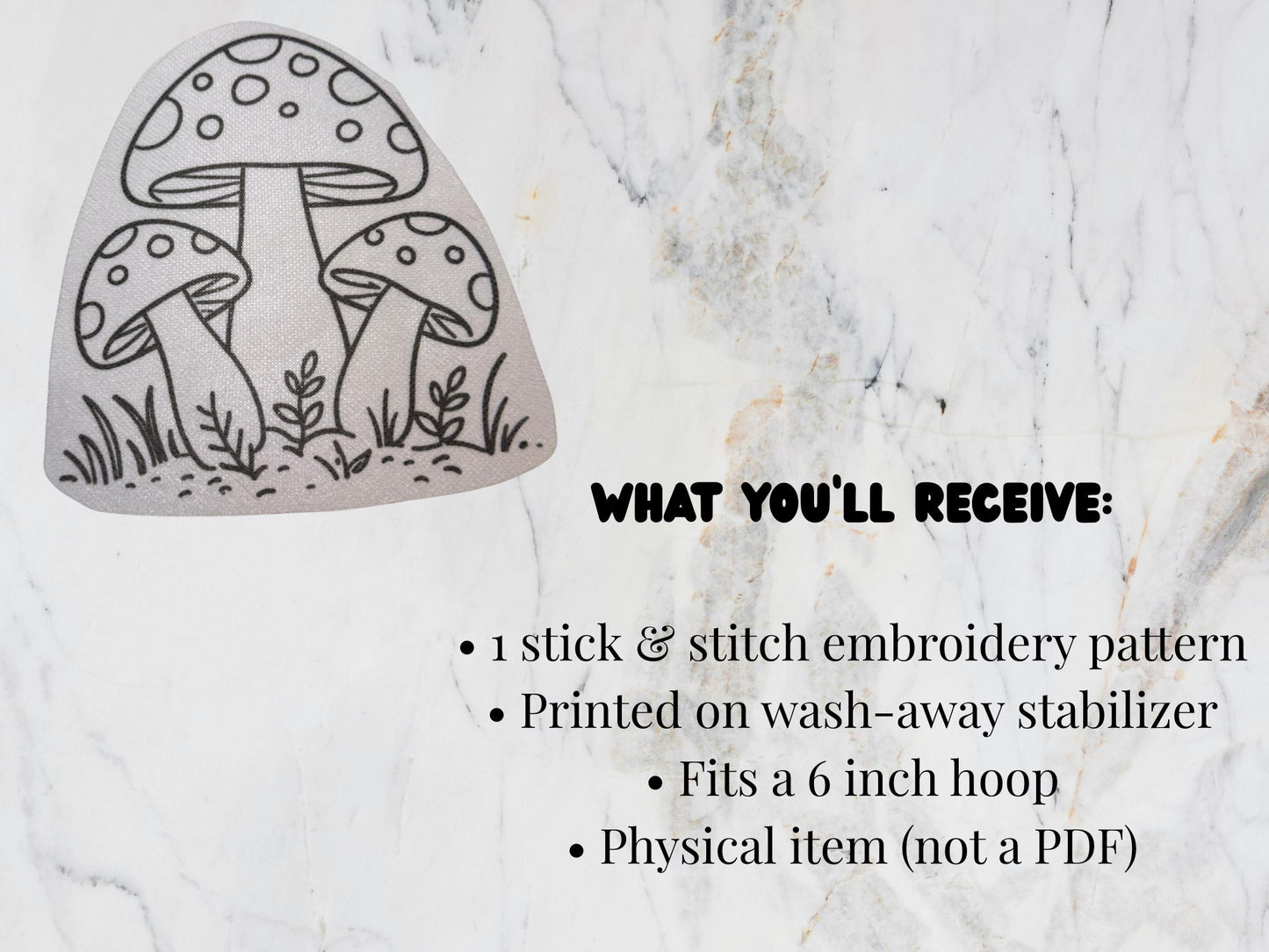 Mushroom Stick And Stitch Embroidery Pattern | Beginner Friendly | Wash Away Stabilizer | Hand Embroidery
