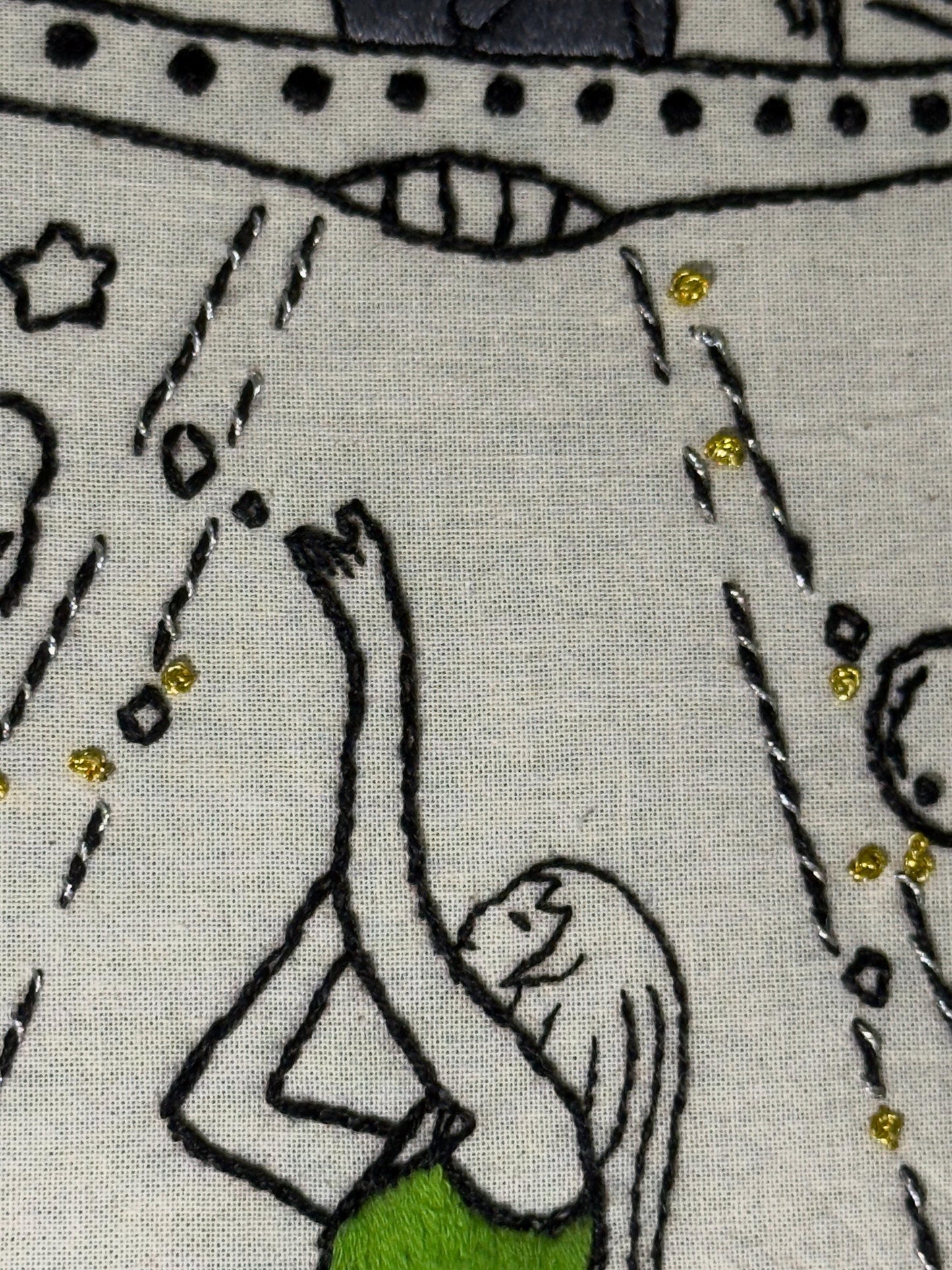 UFO Cat Embroidery Hoop Art | Whimsical Handmade Wall Decor