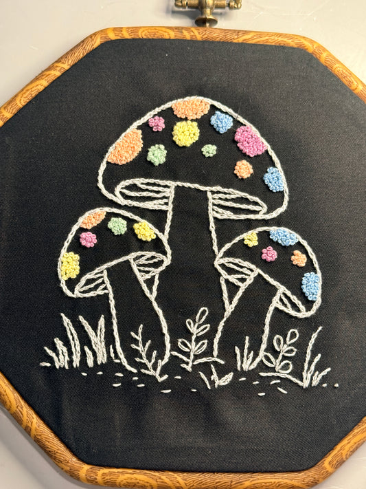 Hand-Embroidered Mushroom Hoop Wall Art – 6 Inch
