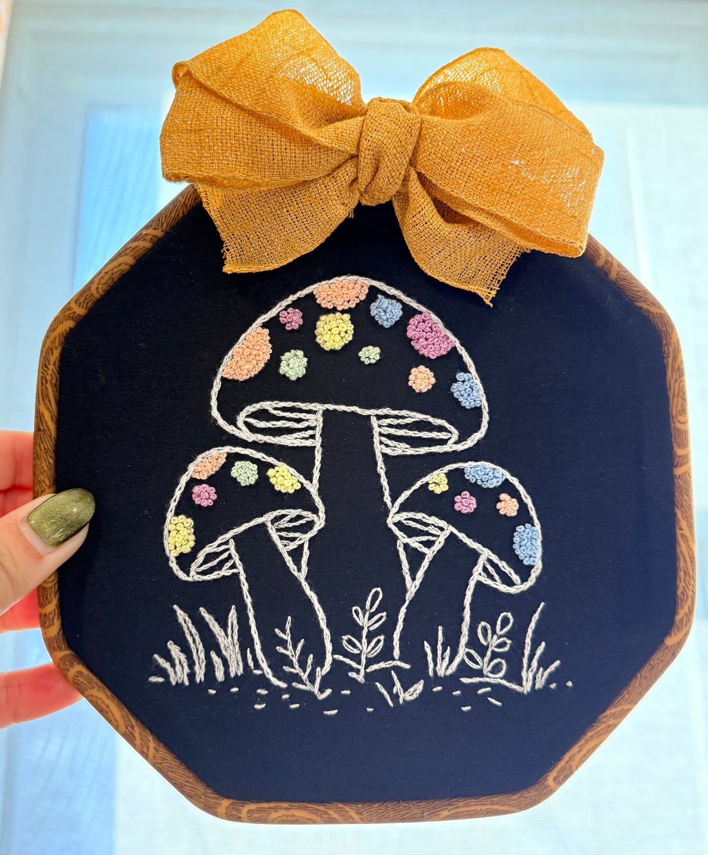 Hand-Embroidered Mushroom Hoop Wall Art – 6 Inch - Made to Order