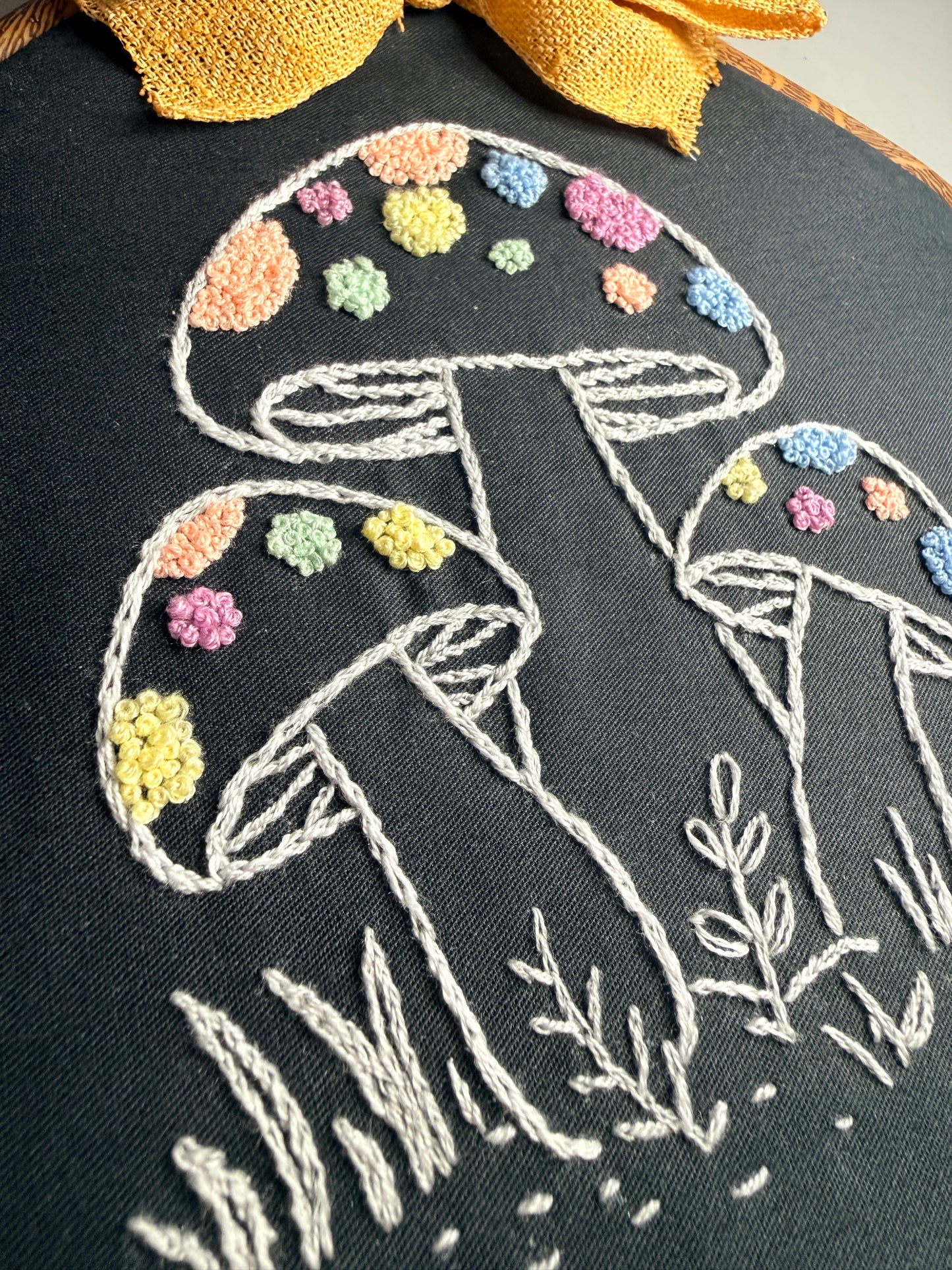 Hand-Embroidered Mushroom Hoop Wall Art – 6 Inch - Made to Order