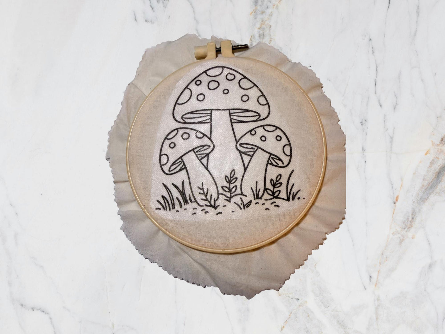Mushroom Stick And Stitch Embroidery Pattern | Beginner Friendly | Wash Away Stabilizer | Hand Embroidery