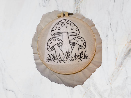 Mushroom Stick And Stitch Embroidery Pattern | Beginner Friendly | Wash Away Stabilizer | Hand Embroidery