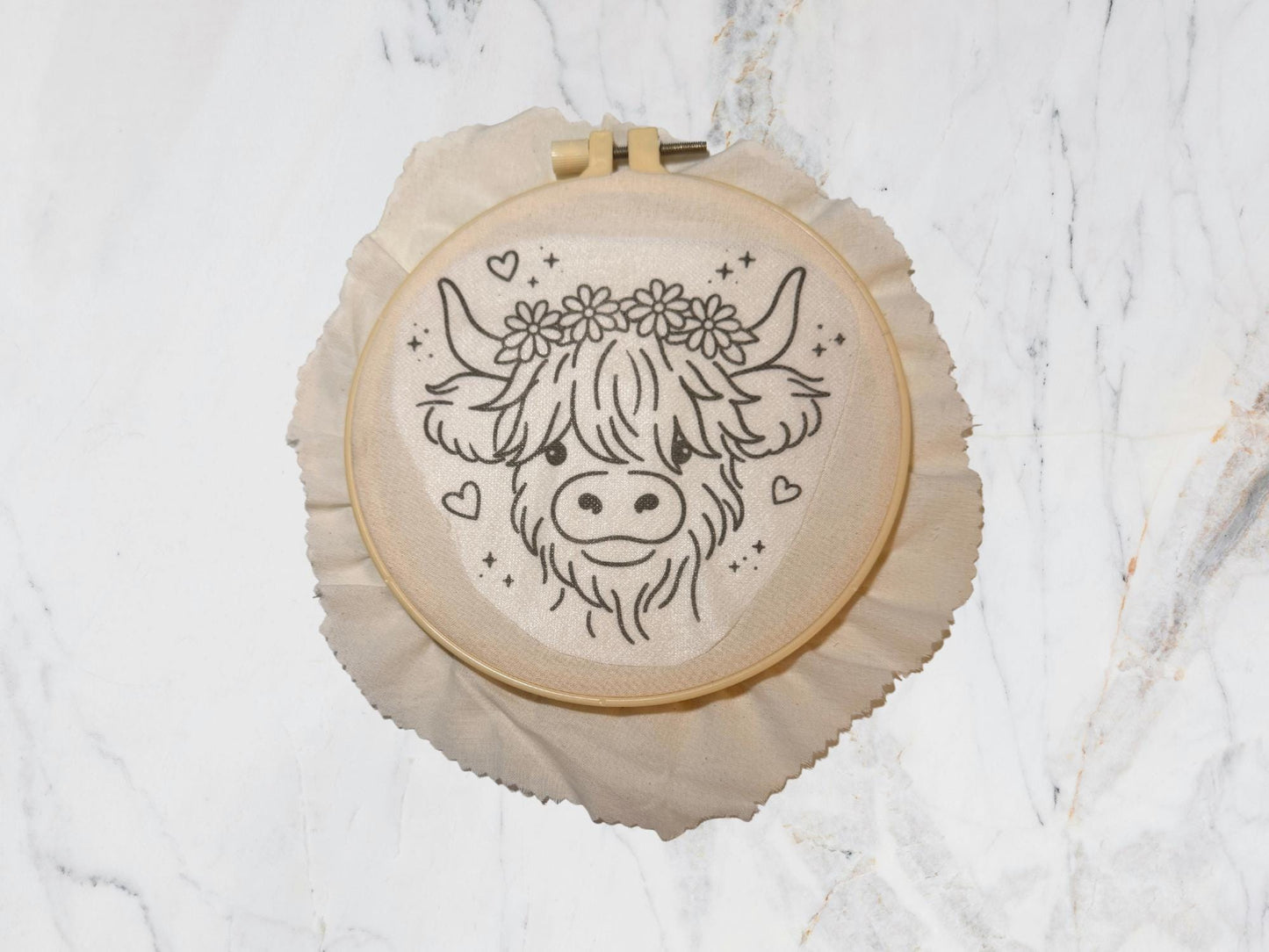 Highland Cow Embroidery Pattern | Stick and Stitch, Beginner Friendly